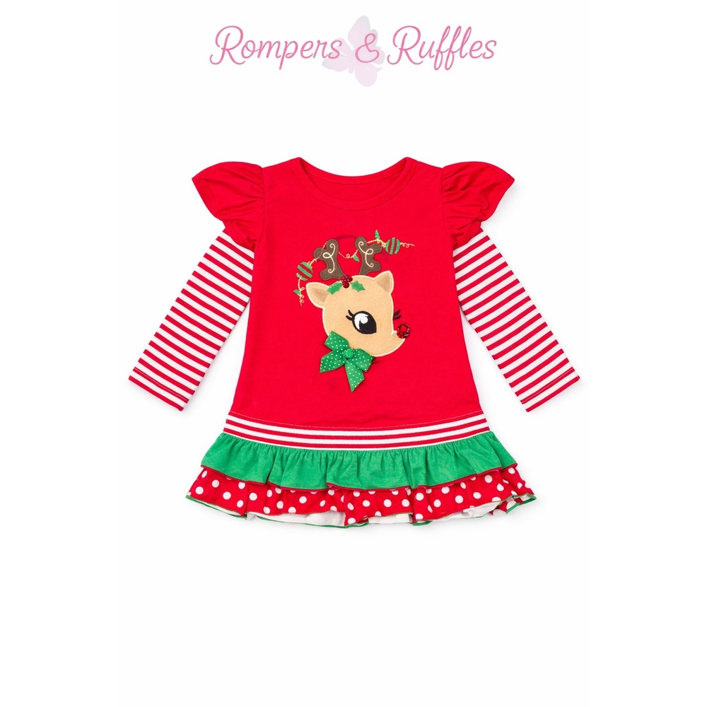 Rompers & Ruffles NWT Christmas Reindeer Red Stripe Girls 18M